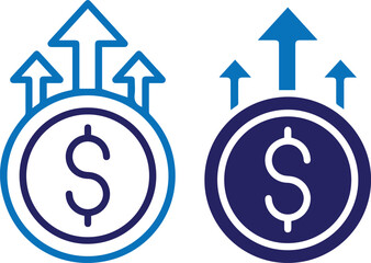 dollar sign icon,arrows pointing up,blue and purple,minimal,simple,financial,growth,investment,