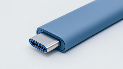 Close-up of a modern blue USB-C connector. Essential for high-speed data transfer.