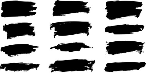 set of black paint, ink brush strokes. brush collection on white background