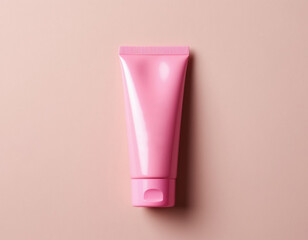 Pink tube of cream mockup on pastel background