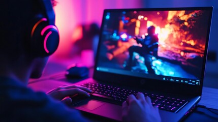 Immersive Gaming Experience: A Gamer Lost in a Neon-Lit Virtual World