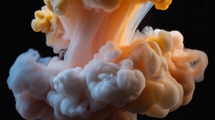 Colorful smoke cloud in dark background explosion in midair display of vivid colors