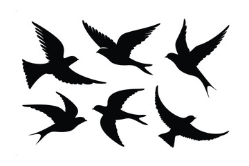 Obraz premium Swallows Silhouettes: Group of swallows captured in minimalist silhouettes, embody freedom and soaring beauty against a vast sky.