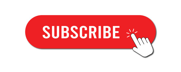 Subscribe Button with Hand Click Icon Red in Vector Style