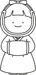 hand drawn vector illustration, Line-drawing a Girl in a Korean Traditional Hanbok