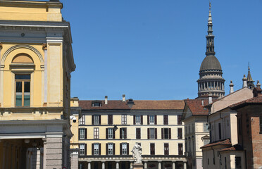 Obraz premium Novara is a beautiful city in Piedmont but close to Lombardy. Its symbol is the high dome of San Gaudenzio by Alessandro Antonelli, its squares and the Broletto.