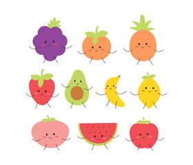 Cute hand drawn fruit characters collection