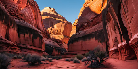 Sunlit Red Rock Canyon Landscape

