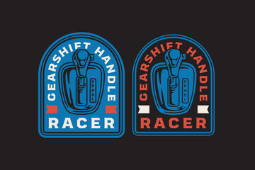 gearshift handle retro badge logo. vintage automotive gearshift part emblem design. racing car transmission illustration patch for automotive, car, garage, racing apparel and garage branding