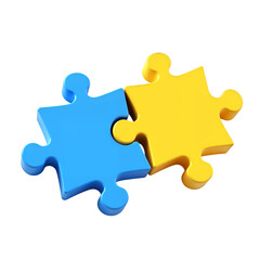 Obraz premium Blue and Yellow Jigsaw Puzzle Pieces with Transparent Background, 3D Realism Design Element