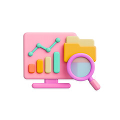 3D SEO Market Research Board with Graphs and Files Icon