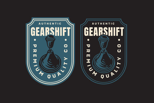gearshift knob emblem logo in retro style. classic manual shifter badge logo. automotive gearshift parts vintage illustration patch logo design for automotive, garage, racing merchandise and branding
