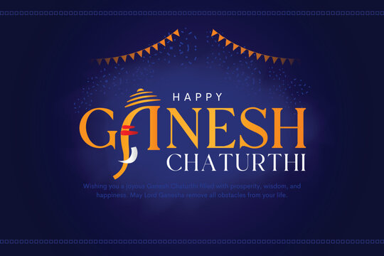 Vector illustration of happy Ganesh Chaturthi festival of India. Creative greeting card in typography.