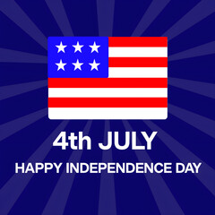 American flag with creative illustration for 4th July Independence Day on blue background concept