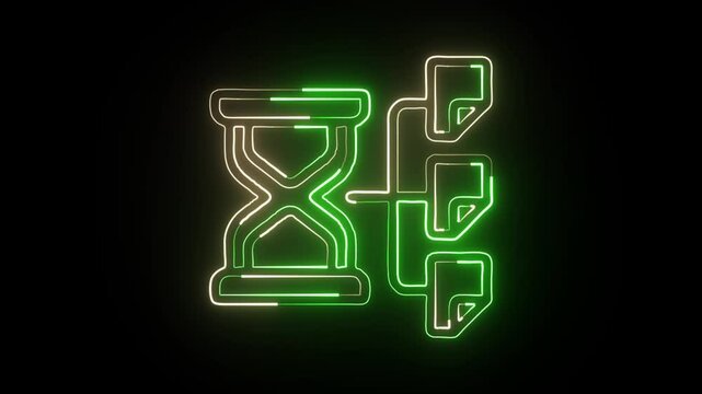  Glowing neon line Time icon animation. Clock symbol HD video isolated on black background.