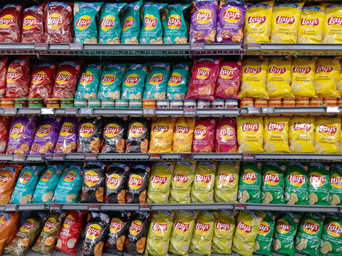 Interior view of Walmart Canada retail display snack foods on shelves