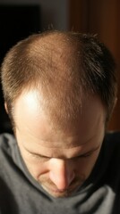 Fototapeta premium A close up shot revealing a receding hairline, highlighting the scalp and brow of an individual