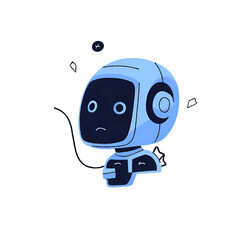 Sad Robot Illustration: AI Emotion, Digital Art, Blue Robot Character