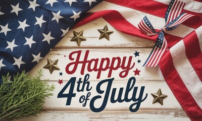 Fototapeta premium Patriotic 4th of july image flag stars and festive typography