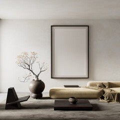 Modern living room harmony with neutral tones. 3D illustration