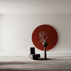 Minimalist elegance in a serene living room. 3D illustration