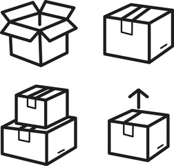 Package & Shipping Box Icon Set | Hand-Drawn Black & White UI Icons for Ecommerce & Delivery