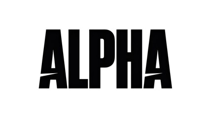 The word alpha displayed in bold black letters against a stark white background in a centered view
