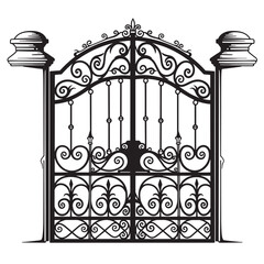 Elegant vintage art silhouette of a detailed wrought iron gate design