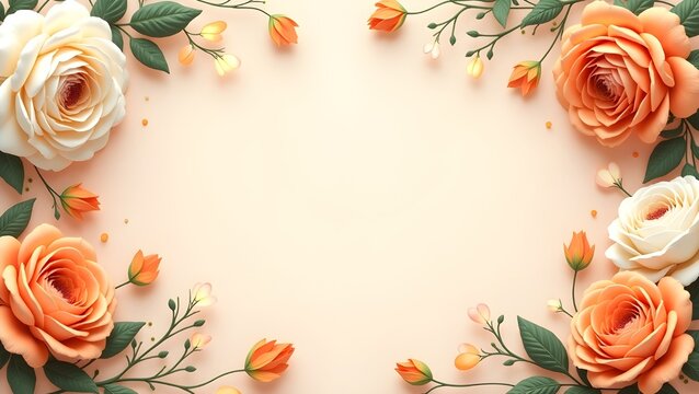  Elegant Floral Borders and Frames with Peach and Cream Roses