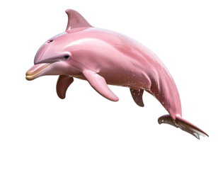 Realistic Pink River Dolphin Leaping Above Water with Splash Effect, isolated on transparent background