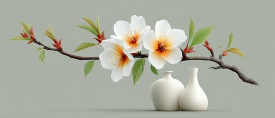 An Elegant White Vase Adorned with Beautiful Flowers Perfect for Minimalist Home Decor and Graphic Resources
