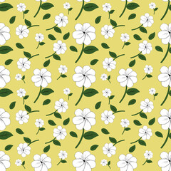 Seamless White Blossom Pattern on Yellow Background