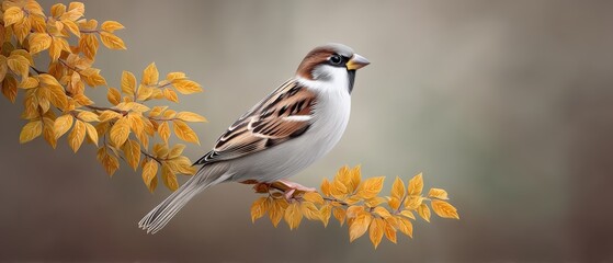 A Beautiful Bird Gracefully Perched on a Branch, Captured in the Glowing Warm Light of Autumn During Golden Hour