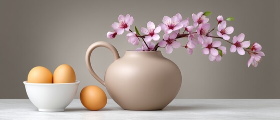 Spring Blooming Brunch Room Scene Featuring a Beautifully Arranged Pastel Vase with Colorful Flowers in a Symmetrical Display