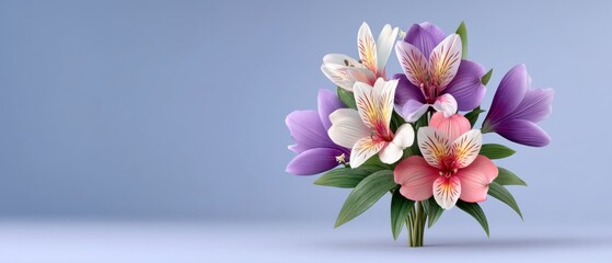 A Beautiful Bouquet of Fresh Flowers on a Soft Blue Background Perfect for Springtime Celebrations and Invitations