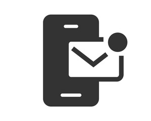 New email message on mobile cell phone icon vector simple graphic illustration solid pictogram, cellphone smartphone incoming mail letter silhouette sign symbol, unread sms notification notice