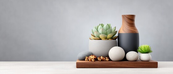 Exploring the Beauty of Sustainable Lifestyle Tools with a Wooden Tray and Green Plants Bathed in Soft Daylight