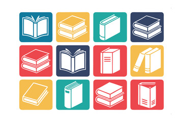 Book collection: A colorful array of book icons, offering a visual exploration of knowledge and storytelling in a vibrant and inviting design. 