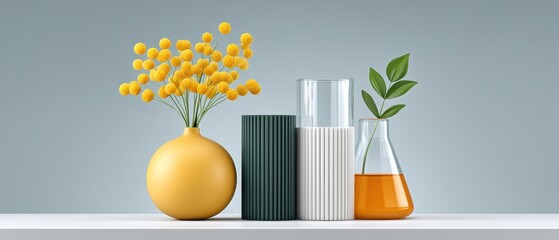 A Beautiful Workspace Featuring Colorful Analytical Tools with a Stylish Vase and Vibrant Flowers for Creative Inspiration