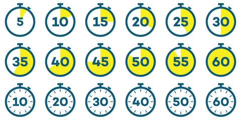 Countdown Timer and Stopwatch Icon Set – Vector Clock Symbols for Time Tracking and Cooking Labels