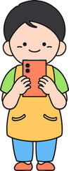 Vector image of a boy holding a smartphone