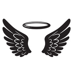 Obraz premium Vintage art silhouette of angel wings and a halo isolated on white background