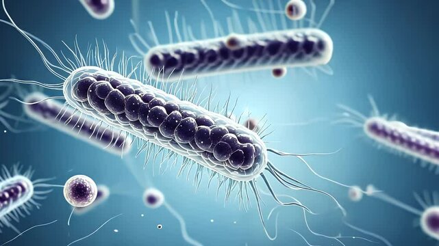 Microscopic View of Bacteria Cells, Medical Science Research Animation Concept