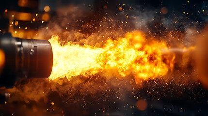 A fire is shooting out of a pipe, with a lot of smoke and sparks