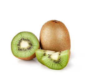 Kiwi fruit and slices isolated on a white background