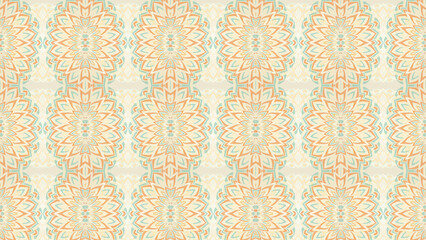 Repeating floral pattern with geometric shapes in peach, beige and light blue color palette design