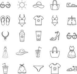 Collection of Summer Beach Fashion Icons Minimalist Line Art
