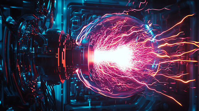 A glowing, red, and purple object with sparks shooting out of it