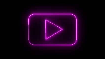 play button icon animation glowing neon pink color stop press start circle button click sign symbol on black background - Powered by Adobe