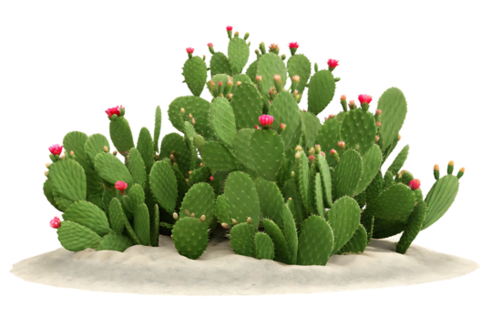 Blooming prickly pear cactus plant isolated on a white background
